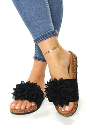 Damskie czarne klapki kwiaty Potocki