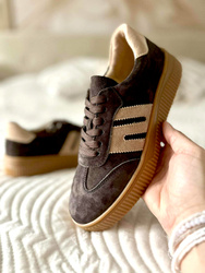 Damskie czekoladowe brązowe lekkie skórzane obuwie sportowe półbuty