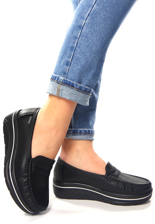 Damskie bardzo lekkie mokasyny półbuty na koturnie