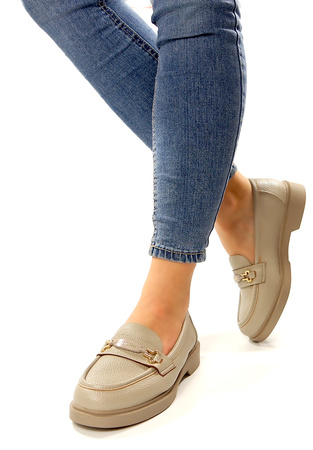 Damskie beżowe mokasyny półbuty na klocku Potocki