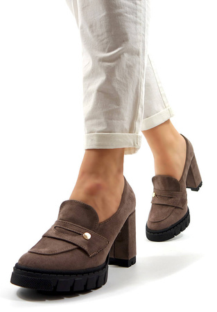 Damskie brązowe półbuty wysoki słupek