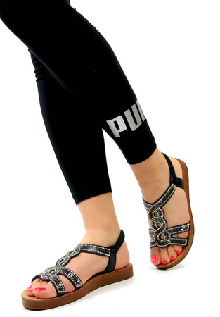 Damskie czarne płaskie sandały