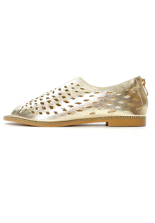 Damskie złote zabudowane ażurowe sandały z zamkiem