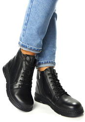 Damskie czarne krótkie botki ze skóry naturalnej