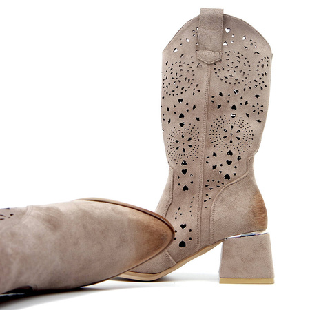 Damskie szare ażurowe botki kowbojki kozaki Potocki