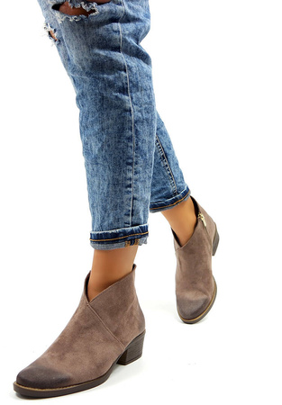 Damskie brązowe taupe niskie botki zamsz