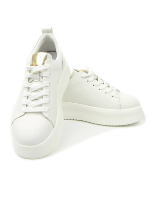 Damskie białe sneakersy na platformie ze skóry naturalnej