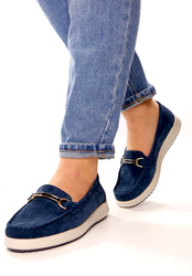 Damskie lekkie granatowe mokasyny ze skóry naturalnej