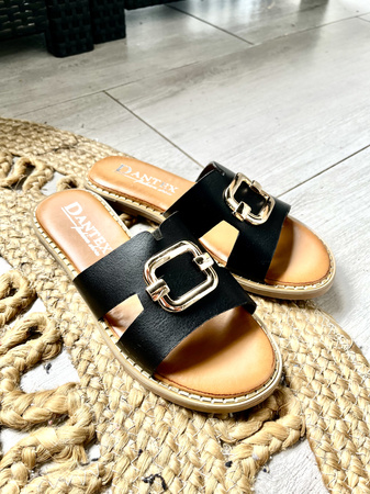 Damskie płaskie czarne klapki