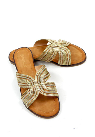 Damskie złote klapki pleciony sznurek