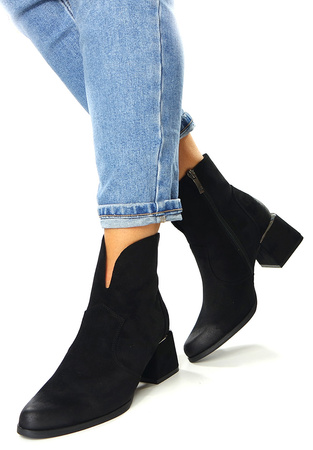 Damskie czarne krótkie botki na obcasie Potocki