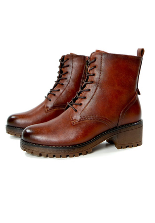 Damskie brązowe botki na grubym klocku 12674 Potocki