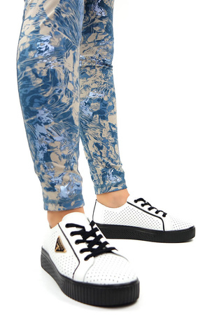 Damskie białe skórzane obuwie wiązane skóra