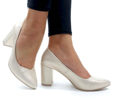 Damskie złote półbuty słupek