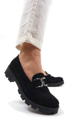 Damskie czarne półbuty klocek