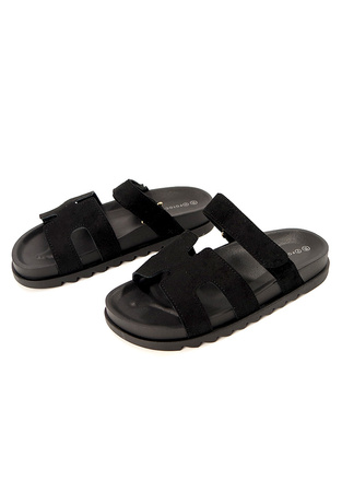 Damskie niskie czarne klapki Potocki