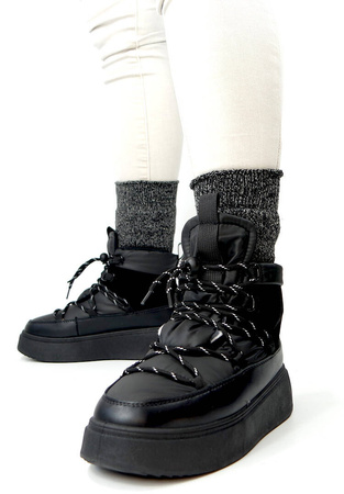 Damskie czarne śniegowce na platformie Potocki