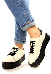 Damskie beż/czarny bardzo lekkie obuwie sportowe skóra naturalna