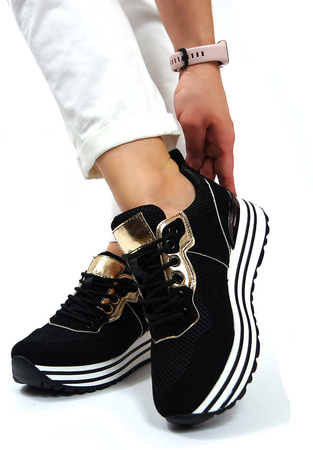 Damskie czarne obuwie sportowe koturn Potocki