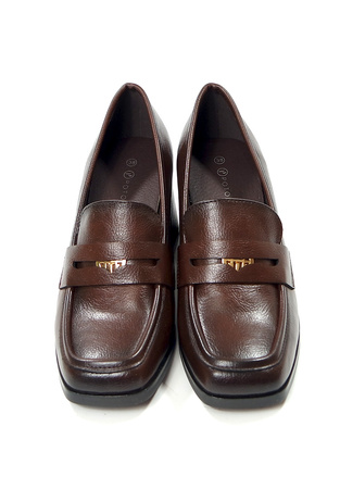 Damskie brązowe czekoladowe półbuty kwadratowe na słupku 12710 Potocki