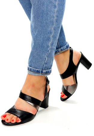 Damskie czarne sandały wyższy słupek Sergio Leone