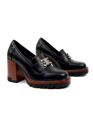 Damskie czarne półbuty wysoki słupek Potocki