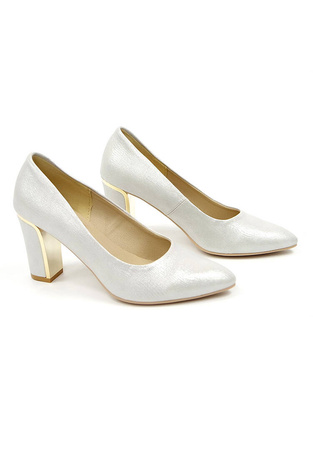 Damskie srebrne eleganckie czółenka słupek wyższe