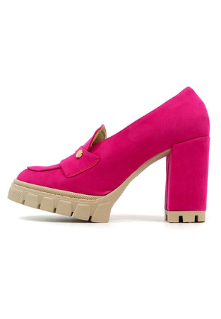 Damskie fuksja półbuty wysoki słupek