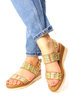 Damskie beżowe mozaika kolorowe materiałowe sandały na koturnie Potocki 