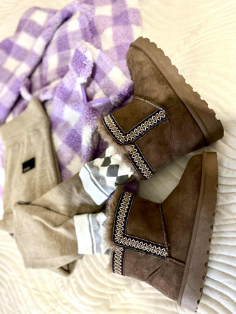 Damskie brązowe khaki śniegowce emu z futerkiem 06303 Potocki