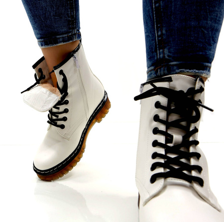 Damskie białe trapery botki wiązane