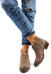 Damskie brązowe taupe niskie botki zamsz