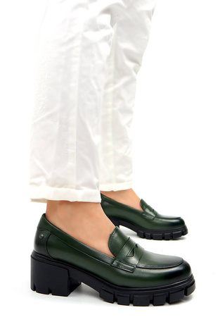 Damskie zielone szmaragdowe półbuty na klocku Potocki