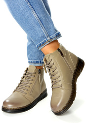 Damskie beżowe camel krótkie botki ze skóry naturalnej