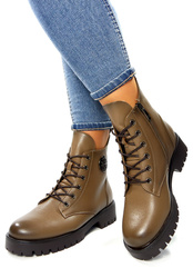 Damskie khaki beżowe botki trapery Potocki