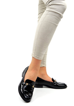 Damskie czarne lakierowane baleriny Potocki