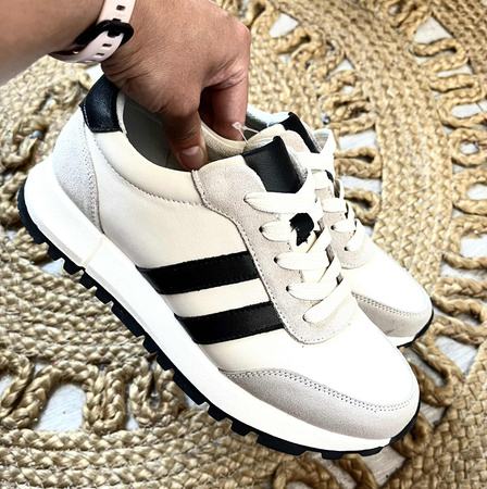 Damskie beżowe sneakersy obuwie sportowe ze skóry naturalnej