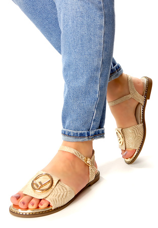 Damskie beżowe płaskie sandały