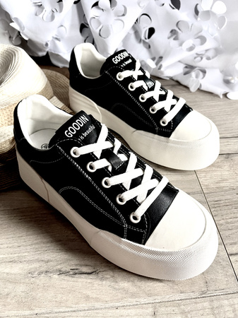 Damskie czarne trampki ze skóry naturalnej