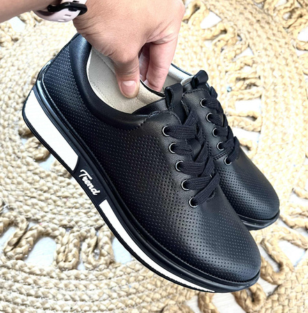 Damskie czarne bardzo lekkie sportowe obuwie ze skóry PREMIUM