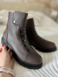 Damskie brązowe botki oficerki zapinane na zamek ocieplane