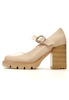 Damskie beżowe półbuty z paskiem wysoki słupek Potocki