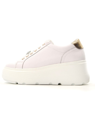 Damskie białe skórzane obuwie sportowe półbuty na wysokiej platformie