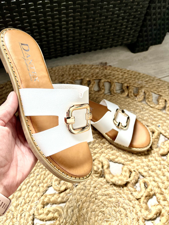 Damskie płaskie białe klapki