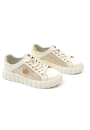 Damskie beżowe skórzane obuwie sportowe