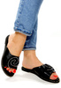 Damskie czarne klapki płaskie z różą Sabatina