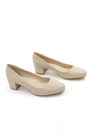 Damskie beżowe klasyczne czółenka klocek