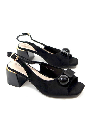 Damskie czarne sandały klocek zamsz