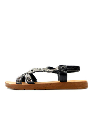 Damskie czarne płaskie sandały