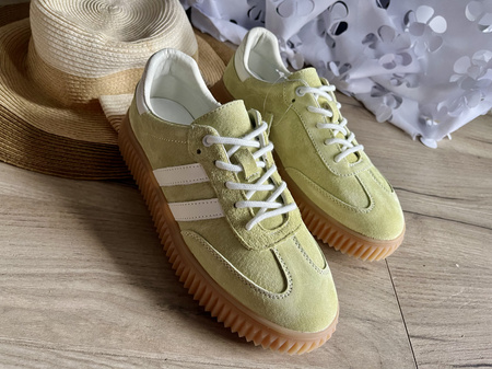 Damskie zielone lekkie skórzane obuwie sportowe półbuty